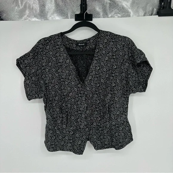 Madewell Pleated Black & White Short Sleeve Top Medium - Picture 2 of 7